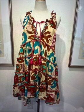 #128 Made in Italy Anjuna Bohemian Ikat Tiered Mini Dress